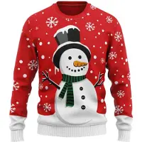 JAP Christmas Kersttrui voor kinderen (maat 134/140) - 100% Gerecycled - Kriebelt niet - Kerstcadeau - Foute Kersttrui jongens en meisjes (9/10 jaar) - Sneeuwpop - Rood