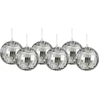 House of Seasons Discobal kerstballen - 6x st- zilver - 8 cm - foam - spiegelbol