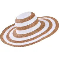 Decopatent - Zonnehoed Dames - Zomerhoed - Strohoed UV - Strandhoed Hoofddeksel met Brede rand - Hoed voor Volwassenen - Kleur: Bruin / Wit
