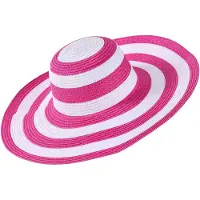 Decopatent - Zonnehoed Dames - Zomerhoed - Strohoed UV - Strandhoed Hoofddeksel met Brede rand - Hoed voor Volwassenen - Kleur: Roze / Wit