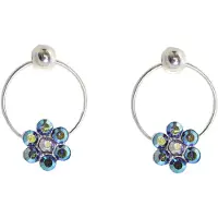 Behave - Oorbellen - Rondje met Bloem - 925 Sterling Zilver - Grijs