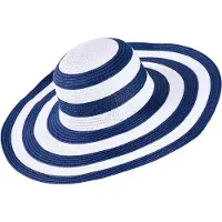 Decopatent - Zonnehoed Dames - Zomerhoed - Strohoed UV - Strandhoed Hoofddeksel met Brede rand - Hoed voor Volwassenen - Kleur: Blauw / Wit
