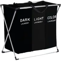 BRASQ Wasmand Opvouwbaar 3 vakken - Wassorteerder 65x39x60 cm - Wasbox Zwart - 118 Liter - Basket
