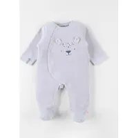 Noukie'S - Pyjama - Velour - Unie - Lichtgrijst - Beertje - 12 maand 80