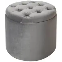 Invicta Elegante kruk MODERN BAROQUE 50cm zilvergrijze fluwelen opbergmand - 40735