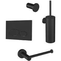 Regn Accessoireset Toilet + Bedieningsplaat - Mat Zwart - Messing - Accessoires, Toilet accessoires, Toilet accessoires sets - 8720297698798