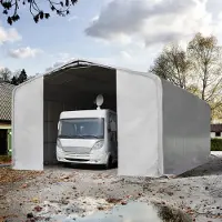 TOOLPORT Garagetent 8x36 m met ritssluitingen - 4,0x4,7m ingang - 4,0m zijwandhoogte, PRIMEtex 2300, grijs, zonder statica (zekerheidspluspakket)