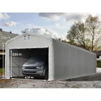TOOLPORT Garagetent 5x16 m met ritssluitingen - 4,1x2,5m ingang - 2,6m zijwandhoogte, PVC 850, grijs, met statica - bodem beton