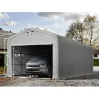 TOOLPORT Garagetent 5x10 m met ritssluitingen - 4,1x2,5m ingang - 2,6m zijwandhoogte, PVC 850, grijs, met statica - bodem aarde