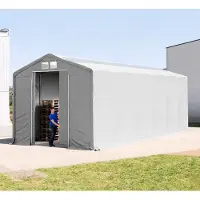 TOOLPORT Tenthal 6x12 m, PVC zeil, grijs, met statica (beton)