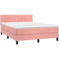 vidaXL Boxspring met matras en LED fluweel roze 140x190 cm