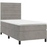 vidaXL Boxspring met matras fluweel lichtgrijs 90x200 cm