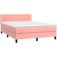 vidaXL Boxspring met matras fluweel roze 140x190 cm