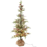 J-Line Kerstboom + Jute Tas + Led Kunstmatige Sneeuw Groen/Rood Groot
