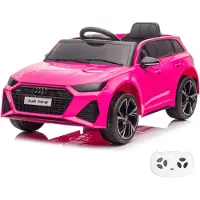 Audi RS6 kinder elektrische auto, 12V (1-5 jaar) – Officieel gelicenseerde RS6 Competition, met 2.4G afstandsbediening, EVA-banden en lederen stoel – Kinder elektrische auto, roze