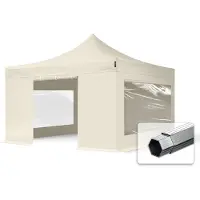 TOOLPORT 4x4 m Easy up partytent met zijwanden (2 panorama), PROFESSIONAL alu 40mm, crème