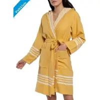 Lalay - Hamam Badjas Sun - yellow - XL - dames badjas - sauna badjas - korte badjas - badjas met capuchon - dunne badjas