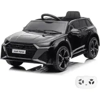 Vrooomy Audi RS6 kinder elektrische auto, 12V (1-5 jaar) – Officieel gelicentieerd Audi RS6 Competition model, met 2.4G afstandsbediening, EVA-banden en lederen stoel – Elektrische kinderauto, zwart