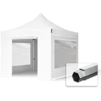 TOOLPORT 3x3 m Easy up partytent PVC met zijwanden (2 panorama), PROFESSIONAL alu 40mm, wit