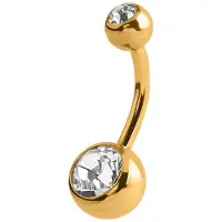 Lucardi Stalen navelpiercing goldplated met kristal