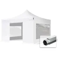 TOOLPORT 4x4 m Easy up partytent PVC met zijwanden (2 panorama), PROFESSIONAL alu 40mm, wit
