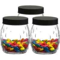 Urban Living Voorraadpot/bewaarpot Mora - 3x - 1.2L - glas - zwart - D13 x H15 cm