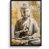 PosterMonkey Poster in lijst - Fotolijst 80x120 cm - Posters - Boeddha - Bloem - Lotus - Wit - Goud - Zen - Posterlijst zwart - Decoratie - Wanddecoratie woonkamer - Muurdecoratie slaapkamer