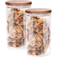 Alpina Voorraadpot/bewaarpot Foodking - 2x - borosilicaat glas - 950 ml - glas/hout - luchtdicht