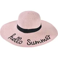 Decopatent - Zonnehoed Dames - Hello Summer - Zomerhoed - Strohoed UV - Strandhoed Hoofddeksel met Brede rand - Hoed voor Volwassenen - Kleur: Licht Roze