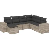 vidaXL 7-delige Loungeset met kussens poly rattan lichtgrijs
