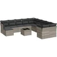 vidaXL 12-delige Loungeset met kussens poly rattan lichtgrijs