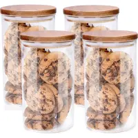 Alpina Voorraadpot/bewaarpot Foodking - 4x - borosilicaat glas - 950 ml - glas/hout - luchtdicht