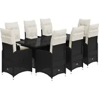 vidaXL 9-delige Bistroset met kussens poly rattan zwart