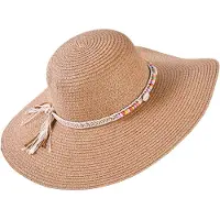 Decopatent - Zonnehoed Dames - Ibiza Style - Zomerhoed met Schelpen en Kralen - Strohoed UV - Strandhoed Hoofddeksel met Brede rand - Hoed voor Volwassenen - Kleur: Bruin
