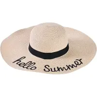 Decopatent - Zonnehoed Dames - Hello Summer - Zomerhoed - Strohoed UV - Strandhoed Hoofddeksel met Brede rand - Hoed voor Volwassenen - Kleur: Naturel