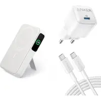 Anker MagGo Power Bank - 15W draadloze powerbank - 10.000mAh + 512 Nano Pro USB-C PIQ 3.0 sneloplader - Fast Charger - 20W + 322 USB-kabel 1,8 m USB C Wit