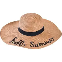 Decopatent - Zonnehoed Dames - Hello Summer - Zomerhoed - Strohoed UV - Strandhoed Hoofddeksel met Brede rand - Hoed voor Volwassenen - Kleur: Bruin