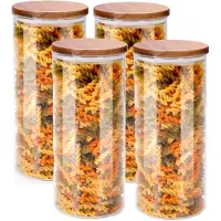 Alpina Voorraadpot/bewaarpot Foodking - 4x - borosilicaat glas - 1250 ml - glas/hout - luchtdicht