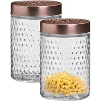 Urban Living Voorraadpot/bewaarpot Blair - 2x - 1L - glas - koperen deksel - D12 x H17 cm