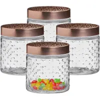 Urban Living Voorraadpot/bewaarpot Blair - 4x - 500 ml - glas - koperen deksel - D11 x H13 cm