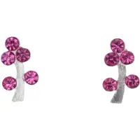 Behave – Oorbellen – Sterling Zilveren Kleine Oorbellen - Takjes Motief - Fuchsia Roze - Kristal steentjes