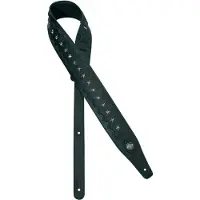 Gaucho GST-652-BK gitaarriem, topkwaliteit leder, zwart, met chromen sterren