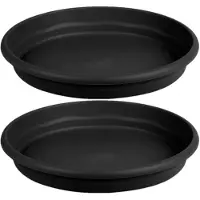 Hega hogar Set van 2x stuks bloempot/plantenpot onderschaal antraciet kunststof diameter 38 cm - Plantenpotten