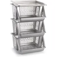 PlasticForte Opberg kratten/manden/organizers - 3 lagen/vakken - 39 x 32 x 62 cm - kunststof - zilver - Opbergmanden
