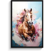 PosterMonkey Poster in lijst - Fotolijst 60x90 cm - Posters - Paard - Meisjes - Blauw - Roze - Posterlijst zwart - Wanddecoratie tienerkamer - Kamer decoratie voor tieners - Tiener jeugdkamer accessoires