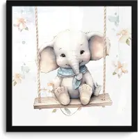 PosterMonkey Poster in lijst - Fotolijst 40x40 cm - Posters - Olifant - Dier - Kinderen - Babykamer - Kinderkamer - Posterlijst zwart - Kamer decoratie - Wanddecoratie kinderkamer - Muurdecoratie babykamer