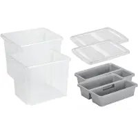 Sunware - Set van 2x opslagbox kunststof 45 liter transparant 45 x 36 x 36 cm met deksel en organise - Opbergbox