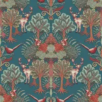 Dutch Wallcoverings - Tapestry Nordic Deer Forest Petrol Blue - TP422305