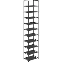 Songmics Schoenenrek, 10 niveaus, schoenenopberger, smal, metalen frame, planken van vliesstof, voor hal, slaapkamer, 28 x 45 x 173 cm, Zwart