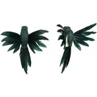 House of Seasons kolibrie vogels op clip - 2x - donkergroen - 13 cm - Kersthangers
